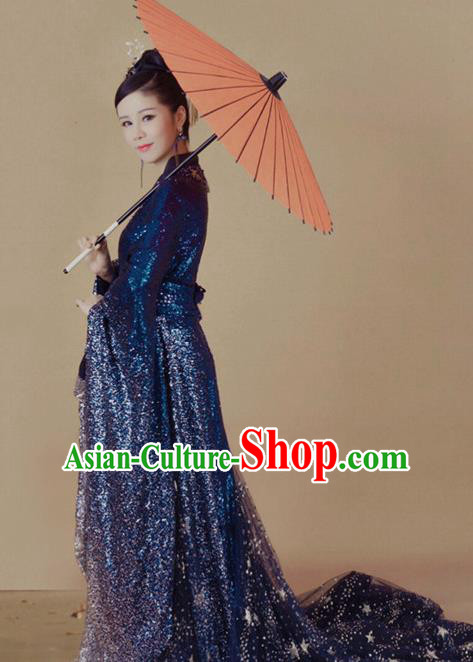Chinese Traditional Drama Goddess Hanfu Dress Apparels Ancient Fairy Princess Historical Costumes and Headpieces Complete Set for Women