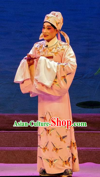 Qian Tang Su Xiaoxiao Chinese Guangdong Opera Xiaosheng Apparels Costumes and Headpieces Traditional Cantonese Opera Young Male Garment Scholar Ruan Yu Clothing