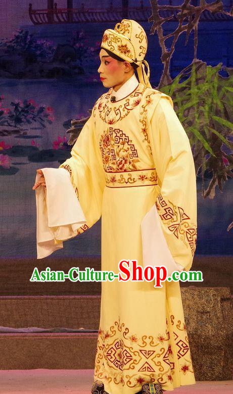 Qian Tang Su Xiaoxiao Chinese Guangdong Opera Scholar Ruan Yu Apparels Costumes and Headpieces Traditional Cantonese Opera Xiaosheng Garment Childe Clothing