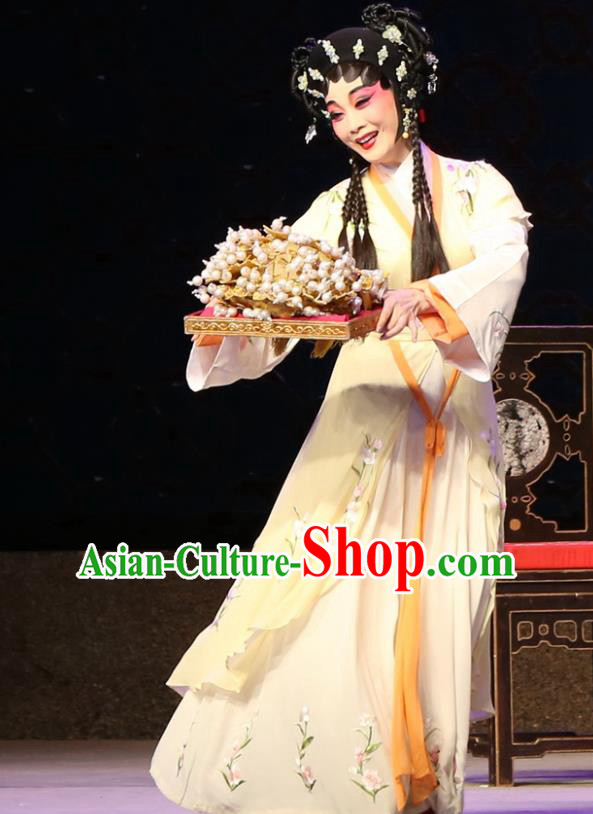 Chinese Cantonese Opera Young Woman Garment Legend of Lun Wenxu Costumes and Headdress Traditional Guangdong Opera Hua Tan Apparels Diva A Xiu Dress