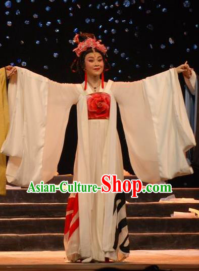 Chinese Cantonese Opera Actress Garment Empress Zhou the Lesser Costumes and Headdress Traditional Guangdong Opera Queen Apparels Hua Tan White Dress