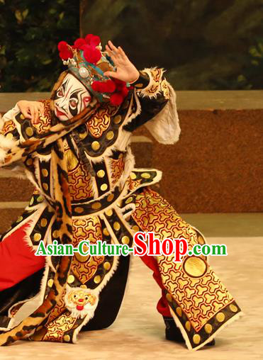 General Ma Chao Chinese Guangdong Opera Painted Role Apparels Costumes and Headpieces Traditional Cantonese Opera Wusheng Garment Martial Male Clothing