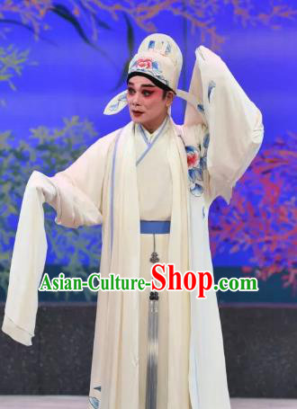 Liu Yi Delivers A Letter Chinese Guangdong Opera Scholar Apparels Costumes and Headpieces Traditional Cantonese Opera Xiaosheng Garment White Clothing