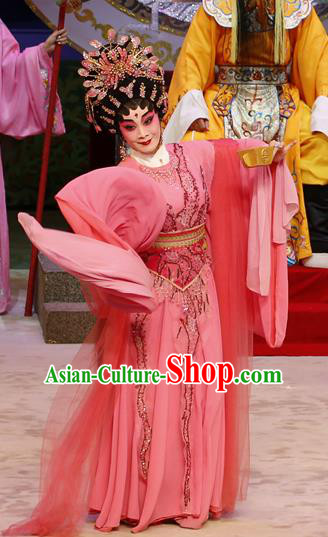 Chinese Cantonese Opera Hua Tan Garment Liu Yi Delivers A Letter Costumes and Headdress Traditional Guangdong Opera Dragon Princess Apparels Young Female Pink Dress