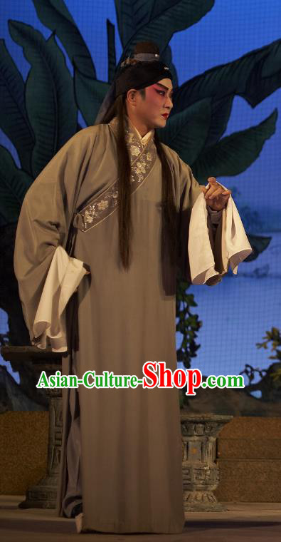 Legend of Lun Wenxu Chinese Guangdong Opera Young Male Apparels Costumes and Headpieces Traditional Cantonese Opera Xiaosheng Garment Scholar Grey Clothing