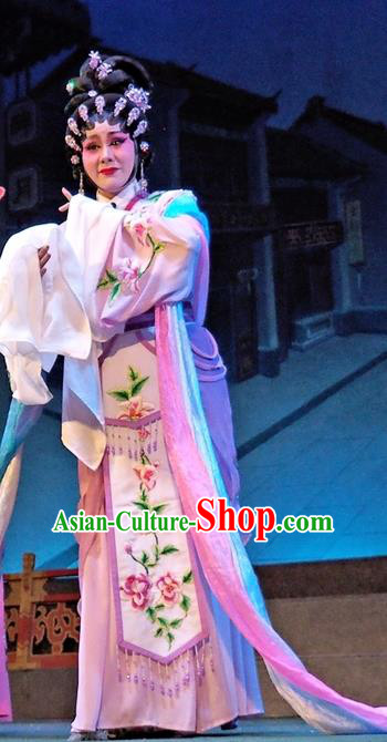 Chinese Cantonese Opera Diva Huo Xiaoyu Garment Story of the Violet Hairpin Costumes and Headdress Traditional Guangdong Opera Young Beauty Apparels Hua Tan Dress