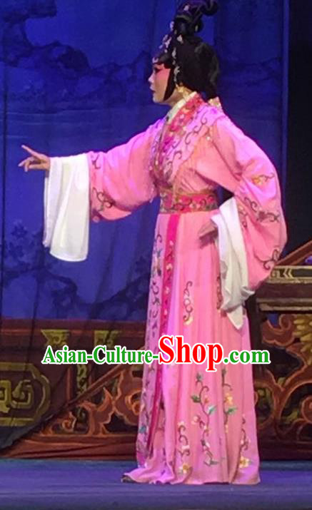 Chinese Cantonese Opera Diva Garment Story of the Violet Hairpin Costumes and Headdress Traditional Guangdong Opera Hua Tan Apparels Actress Huo Xiaoyu Pink Dress