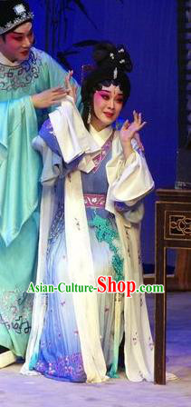Chinese Cantonese Opera Tsing Yi Garment Story of the Violet Hairpin Costumes and Headdress Traditional Guangdong Opera Huo Xiaoyu Apparels Distress Maiden Dress