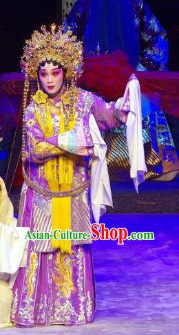 Chinese Cantonese Opera Actress Garment Story of the Violet Hairpin Costumes and Headdress Traditional Guangdong Opera Huo Xiaoyu Apparels Young Beauty Purple Dress
