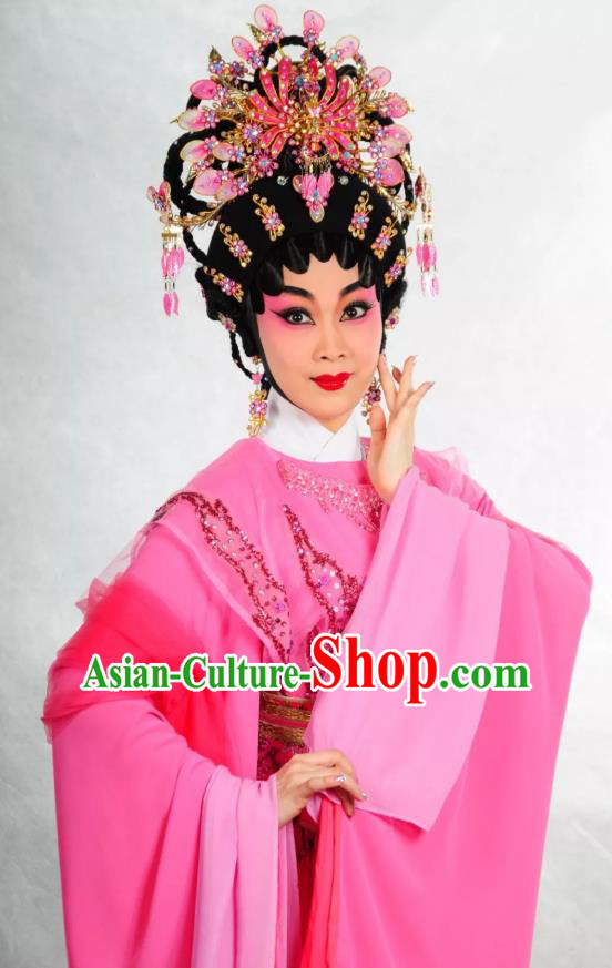 Chinese Cantonese Opera Huo Xiaoyu Garment Story of the Violet Hairpin Costumes and Headdress Traditional Guangdong Opera Diva Apparels Hua Tan Rosy Dress