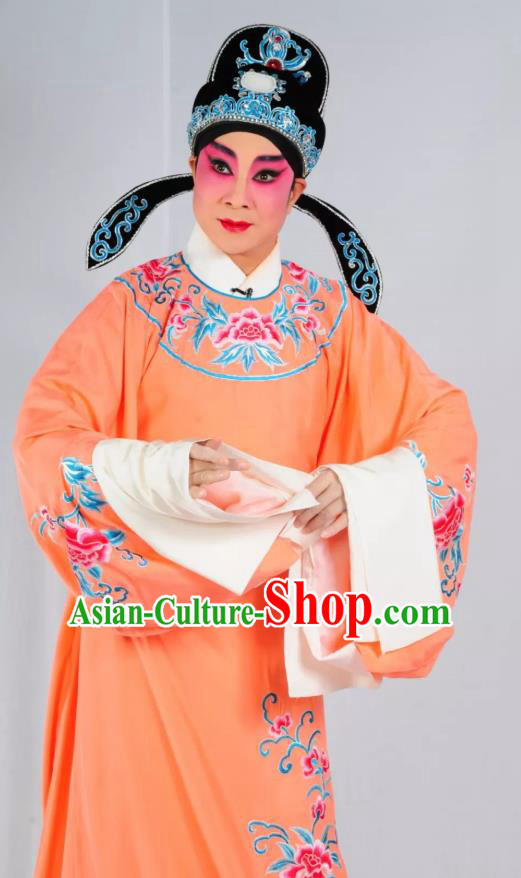 Story of the Violet Hairpin Chinese Guangdong Opera Niche Li Yi Apparels Costumes and Headpieces Traditional Cantonese Opera Scholar Garment Xiaosheng Orange Clothing