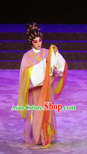 Chinese Cantonese Opera Hua Tan Garment Story of the Violet Hairpin Costumes and Headdress Traditional Guangdong Opera Diva Apparels Huo Xiaoyu Lilac Dress