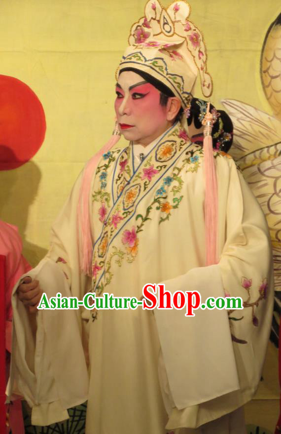 Hua Tian Ba Xi Chinese Guangdong Opera Scholar Bian Ji Apparels Costumes and Headpieces Traditional Cantonese Opera Xiaosheng Garment Gifted Youth Clothing