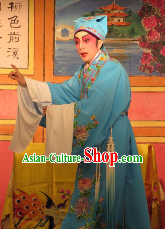 Hua Tian Ba Xi Chinese Guangdong Opera Gifted Youth Apparels Costumes and Headpieces Traditional Cantonese Opera Xiaosheng Garment Scholar Bian Ji Clothing