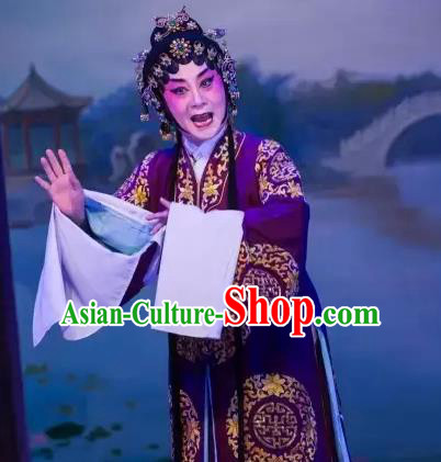 Chinese Cantonese Opera Elderly Female Garment Yuan Yang Sword Costumes and Headdress Traditional Guangdong Opera Dame Apparels Pantaloon Dress