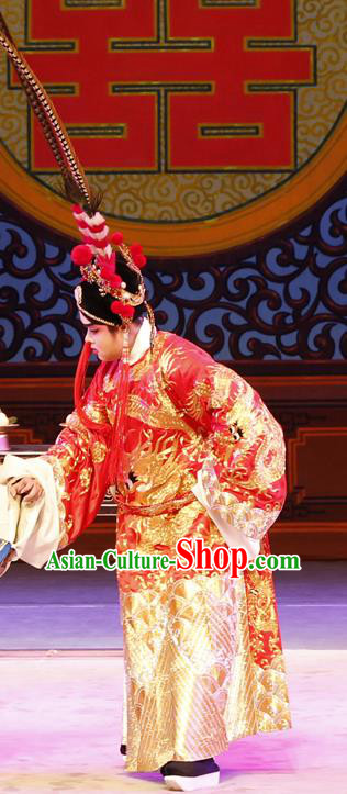 Dian Man Gong Zhu Gan Fu Ma Chinese Guangdong Opera Bridegroom Apparels Costumes and Headpieces Traditional Cantonese Opera Young Male Garment Meng Feixiong Clothing