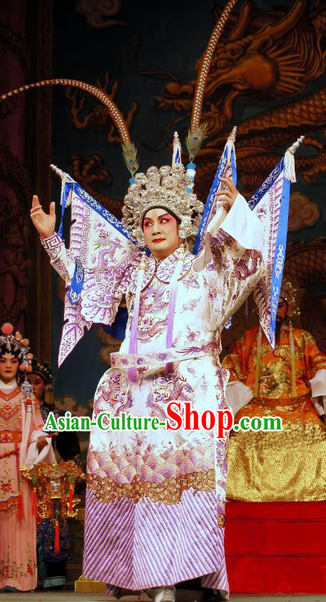 Dian Man Gong Zhu Gan Fu Ma Chinese Guangdong Opera General Meng Feixiong Apparels Costumes and Headpieces Traditional Cantonese Opera Commander Garment Kao Clothing
