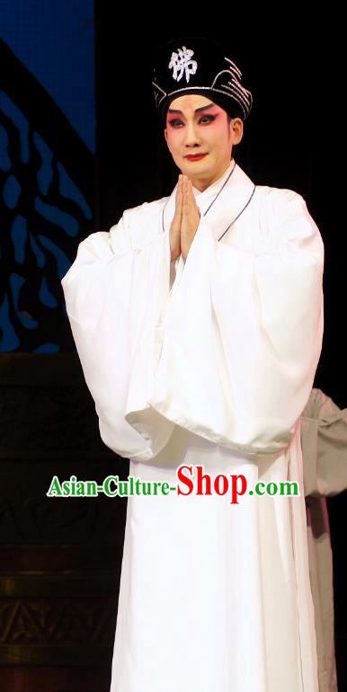 Dian Man Gong Zhu Gan Fu Ma Chinese Guangdong Opera Monk Apparels Costumes and Headpieces Traditional Cantonese Opera Young Male Garment Meng Feixiong Robe Clothing