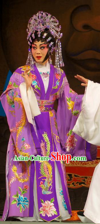 Chinese Cantonese Opera Hua Tan Garment Dian Man Gong Zhu Gan Fu Ma Costumes and Headdress Traditional Guangdong Opera Actress Apparels Princess Purple Dress