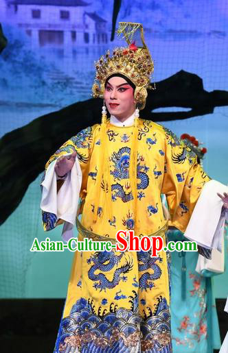 Chinese Guangdong Opera Monarch Apparels Costumes and Headpieces Traditional Cantonese Opera Young Male Garment Emperor Song Clothing