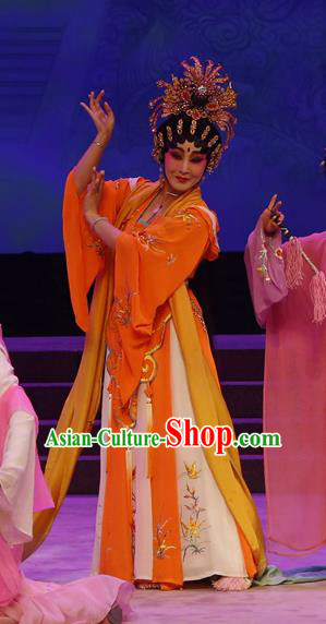 Chinese Cantonese Opera Goddess Garment The Lotus Lantern Costumes and Headdress Traditional Guangdong Opera Actress Apparels Hua Tan Dress