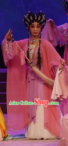 Chinese Cantonese Opera Maidservant Garment The Lotus Lantern Costumes and Headdress Traditional Guangdong Opera Xiaodan Apparels Goddess Ling Zhi Dress