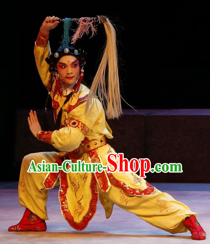 The Lotus Lantern Chinese Guangdong Opera Martial Male Apparels Costumes and Headpieces Traditional Cantonese Opera Wa Wa Sheng Garment Liu Chenxiang Clothing