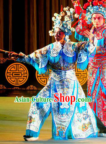Qi Xing Temple Chinese Sichuan Opera Swordsman Apparels Costumes and Headpieces Peking Opera Highlights Martial Male Garment Wusheng Clothing