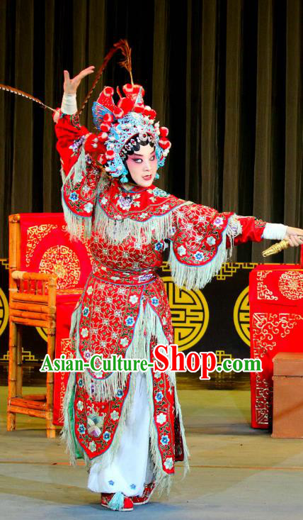Chinese Sichuan Opera Wudan Garment Costumes and Hair Accessories Qi Xing Temple Traditional Peking Opera Highlights Martial Female Dress She Saihua Apparels