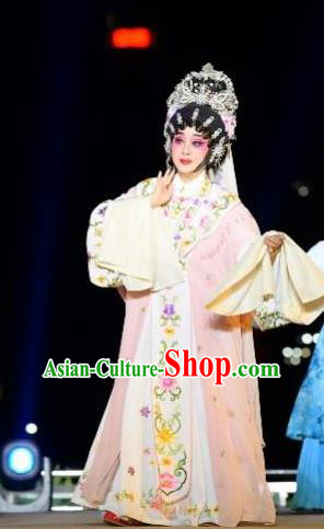 Chinese Cantonese Opera Hua Tan Garment The Lotus Lantern Costumes and Headdress Traditional Guangdong Opera Actress Apparels Young Female Dress