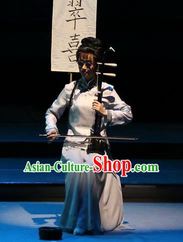 Chinese Cantonese Opera Blind Girl Garment Yang Cuixi Costumes and Headdress Traditional Guangdong Opera Distress Maiden Apparels Diva Dress