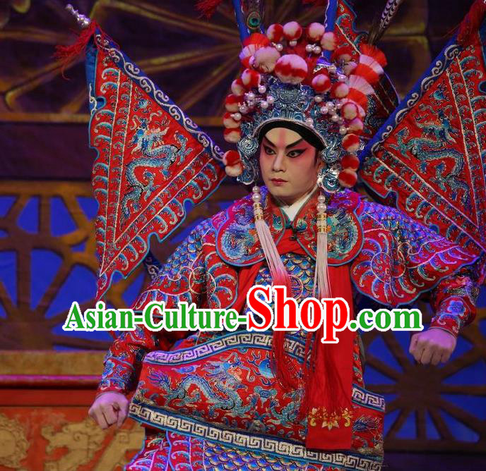 Chinese Guangdong Opera General Cai Xiongfeng Apparels Costumes and Headpieces Traditional Cantonese Opera Kao Garment Armor Clothing with Flags