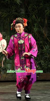 Chinese Cantonese Opera Woman Matchmaker Garment The Watchtower Costumes and Headdress Traditional Guangdong Opera Elderly Female Apparels Dame Purple Dress