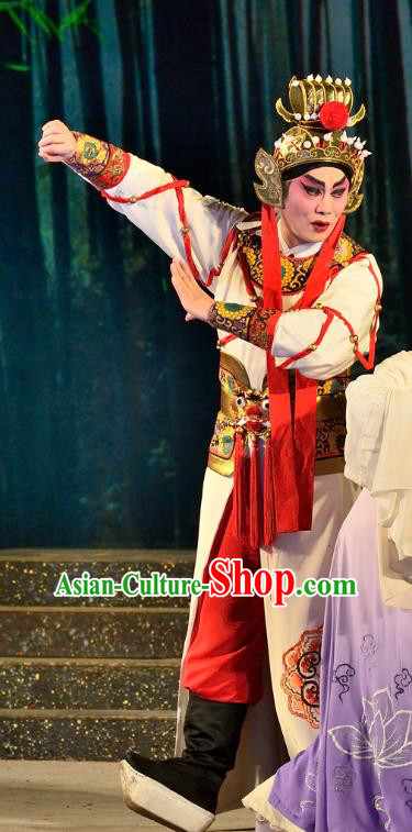 Chinese Guangdong Opera General Wei Tuo Apparels Costumes and Headwear Traditional Cantonese Opera Martial Male Garment Wusheng Clothing