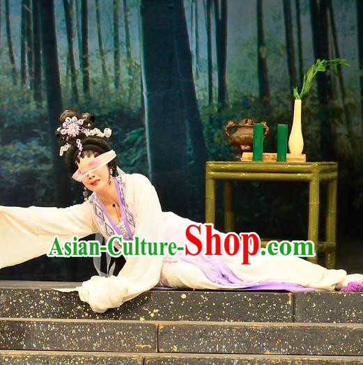 Chinese Cantonese Opera Hua Tan Garment Costumes and Headdress Traditional Guangdong Opera Young Female Apparels Princess Miaoshan Dress