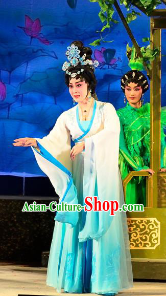 Chinese Cantonese Opera Diva Garment Costumes and Headdress Traditional Guangdong Opera Princess Miaoshan Apparels Young Female Dress