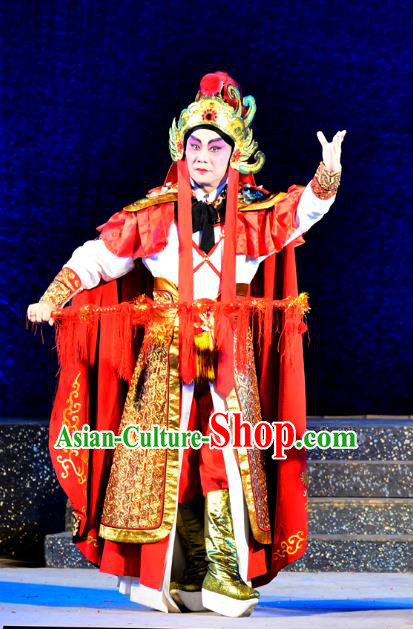 Chinese Guangdong Opera Wusheng Apparels Costumes and Headwear Traditional Cantonese Opera General Wei Tuo Garment Martial Male Clothing