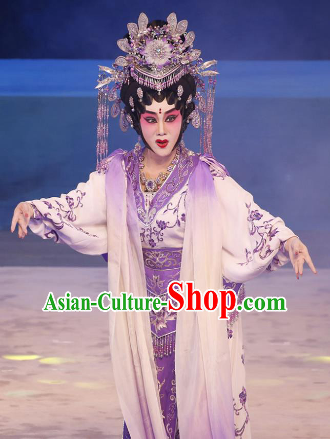 Chinese Cantonese Opera Hua Tan Garment Goddess Luo Costumes and Headdress Traditional Guangdong Opera Young Beauty Apparels Actress Dress