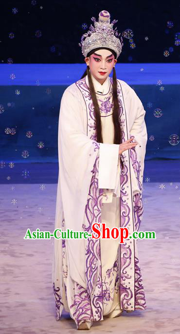 Goddess Luo Chinese Guangdong Opera Xiaosheng Apparels Costumes and Headwear Traditional Cantonese Opera Young Male Garment Prince Cao Zhi Clothing