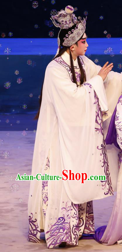 Goddess Luo Chinese Guangdong Opera Xiaosheng Apparels Costumes and Headwear Traditional Cantonese Opera Young Male Garment Prince Cao Zhi Clothing