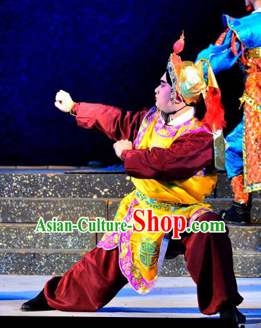Chinese Guangdong Opera Wusheng Apparels Costumes and Headwear Traditional Cantonese Opera Soldier Garment Martial Male Clothing