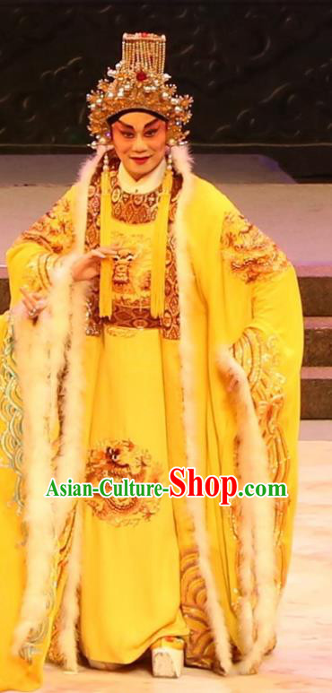 the Ode of Peony Chinese Guangdong Opera Emperor Apparels Costumes and Headwear Traditional Cantonese Opera Monarch Garment Clothing