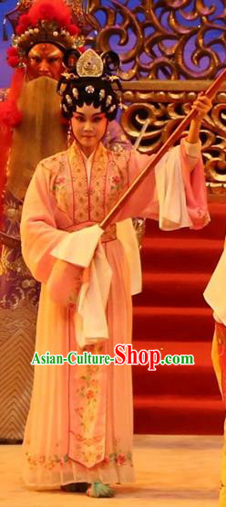 Chinese Cantonese Opera Maidservant Garment Yu Huang Deng Dian Costumes and Headdress Traditional Guangdong Opera Xiaodan Apparels Palace Lady Dress