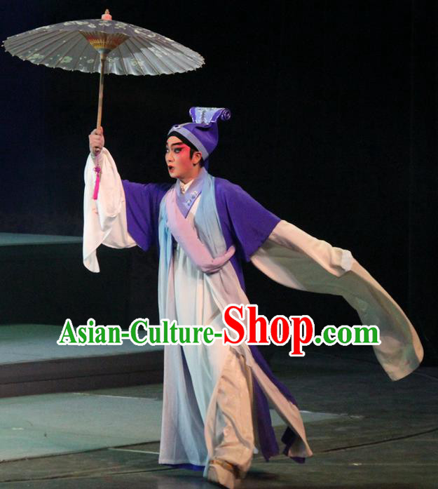 Qian Nv You Hun Chinese Guangdong Opera Young Male Apparels Costumes and Headwear Traditional Cantonese Opera Xiaosheng Garment Scholar Ning Caichen Clothing