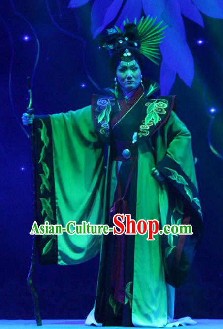Chinese Cantonese Opera Witch Garment Qian Nv You Hun Costumes and Headdress Traditional Guangdong Opera Apparels Evil Woman Dress