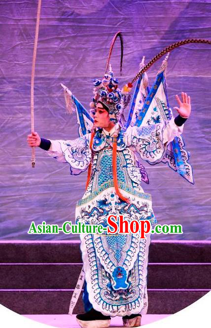 Chinese Guangdong Opera General Apparels Costumes and Headwear Traditional Cantonese Opera Military Officer Garment Kao Clothing with Flags