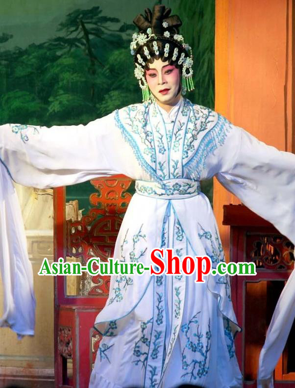 Chinese Cantonese Opera Young Female Garment The Mad Monk by the Sea Costumes and Headdress Traditional Guangdong Opera Actress Apparels Diva Ye Piaohong Dress