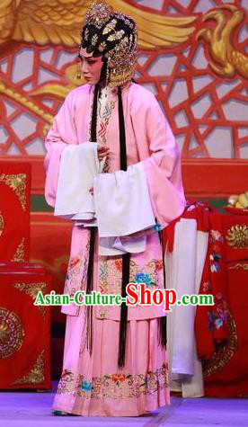 Chinese Cantonese Opera Actress Garment The Mad Monk by the Sea Costumes and Headdress Traditional Guangdong Opera Young Woman Apparels Diva Ye Piaohong Pink Dress
