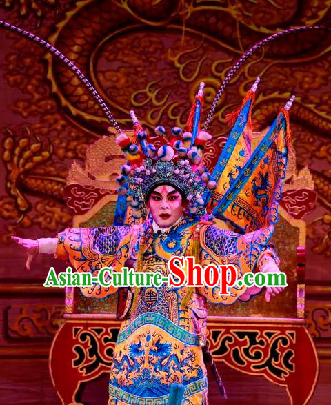 Chinese Guangdong Opera Crown Prince Apparels Costumes and Headwear Traditional Cantonese Opera Kao Garment General Armor Clothing with Flags