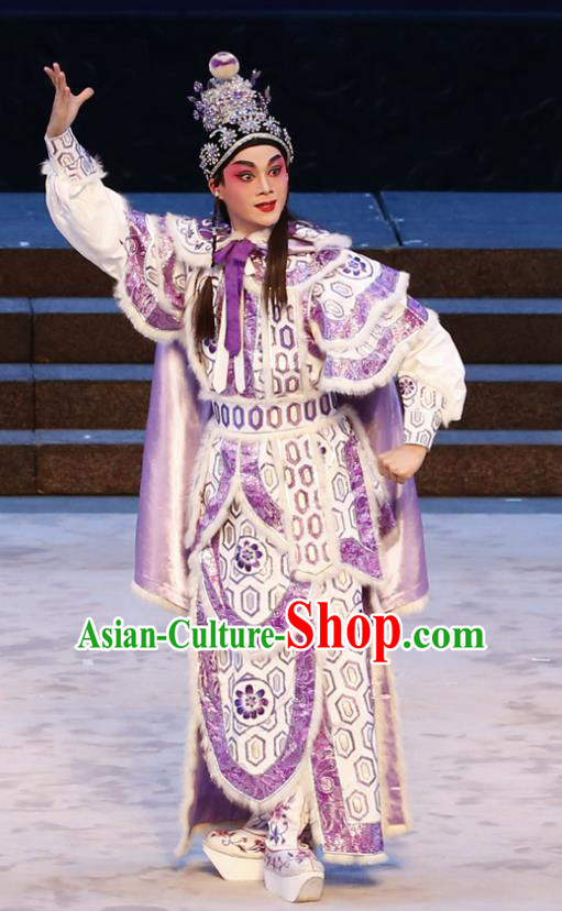 Bai Tu Ji Chinese Guangdong Opera Young Male Apparels Costumes and Headwear Traditional Cantonese Opera Garment General Liu Chengyou Clothing